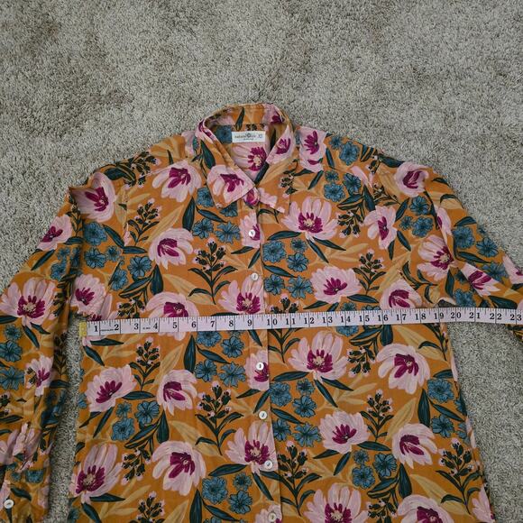 Natural Life Floral Shirt Dress Yellow Coastal Boho Tunic Sz S Artsy Resort wear - Picture 8 of 8